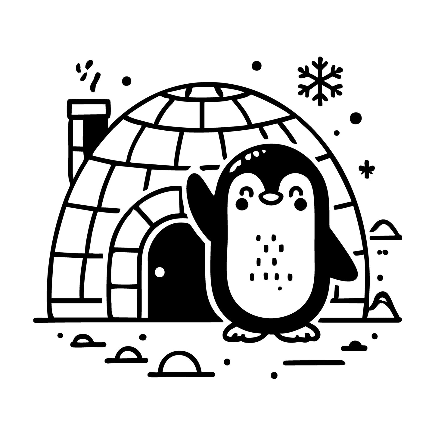 Minimalist Penguin Standing Beside Igloo SVG design for Cricut, Silhouette, laser cutting, vinyl, sublimation, and craft projects.