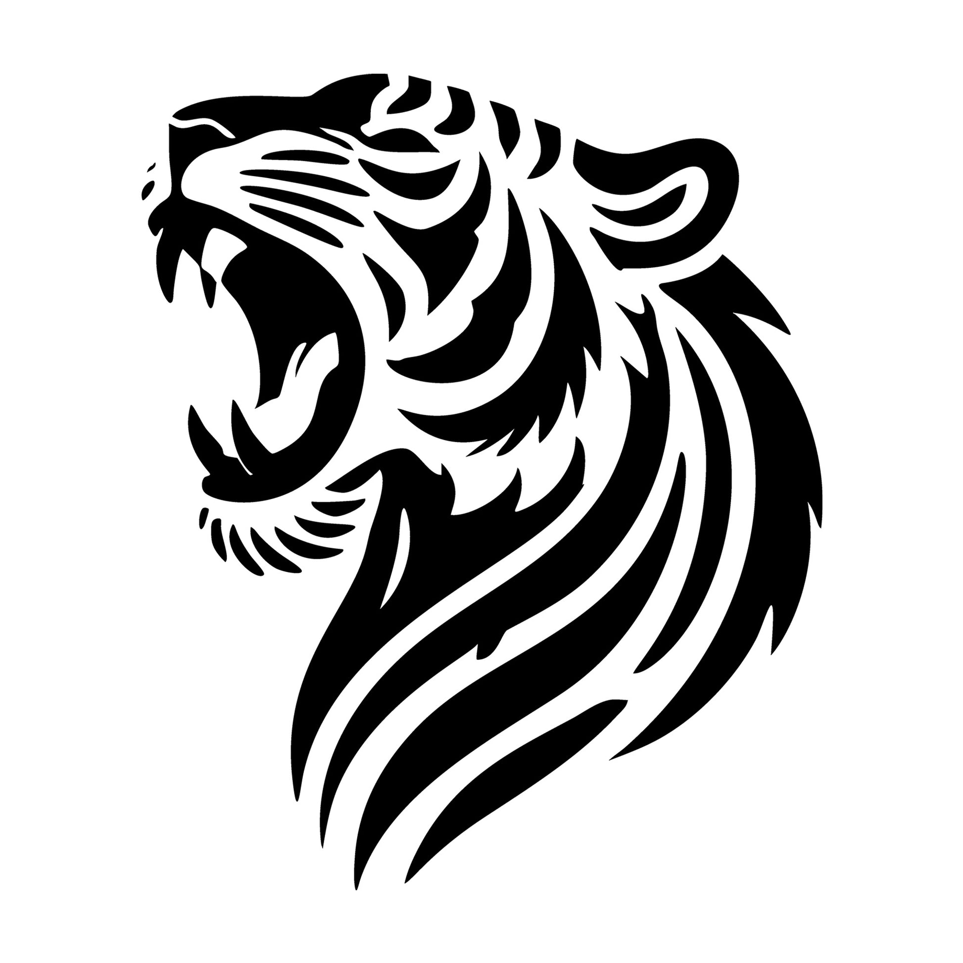 Minimalist Roaring Tiger Silhouett SVG design for Cricut, Silhouette, laser cutting, vinyl, sublimation, and craft projects.