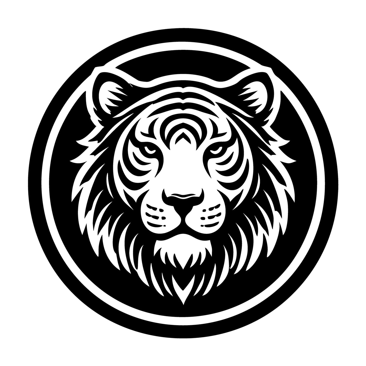 Minimalist Tiger Face in Circle Frame SVG design for Cricut, Silhouette, laser cutting, vinyl, sublimation, and craft projects.