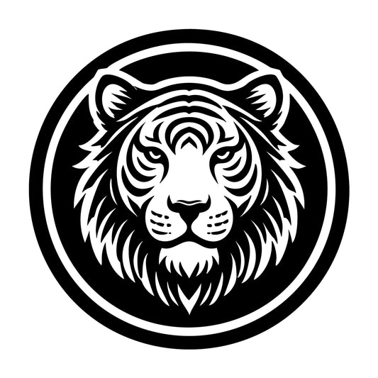Minimalist Tiger Face in Circle Frame SVG design for Cricut, Silhouette, laser cutting, vinyl, sublimation, and craft projects.