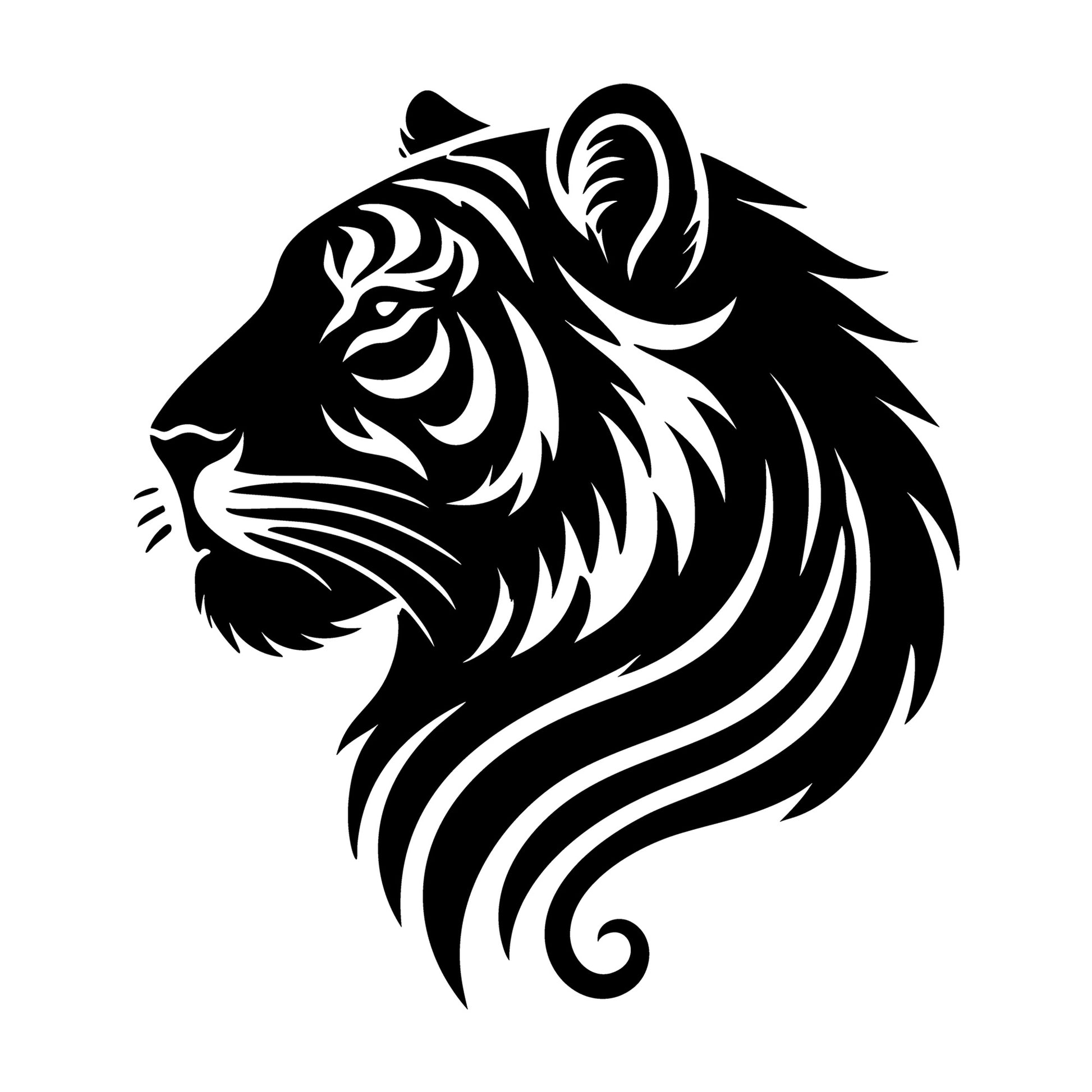Minimalist Tiger Head Silhouette SVG design for Cricut, Silhouette, laser cutting, vinyl, sublimation, and craft projects.