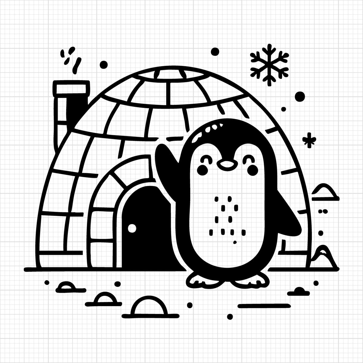 Minimalist Penguin Standing Beside Igloo