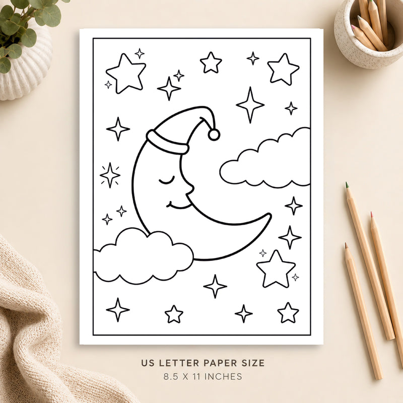 Moon and Stars Coloring Page 2
