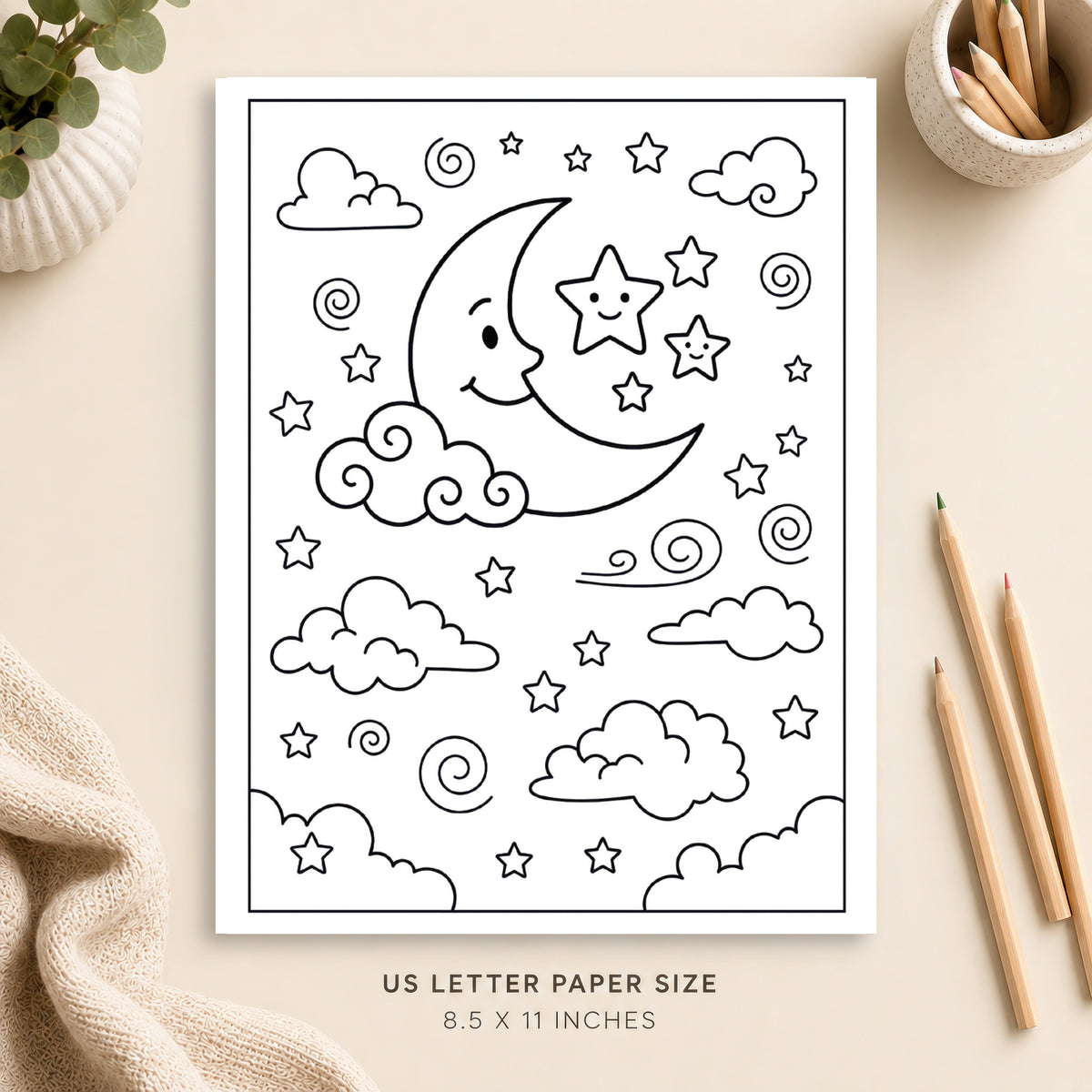 Moon and Stars Coloring Page 3