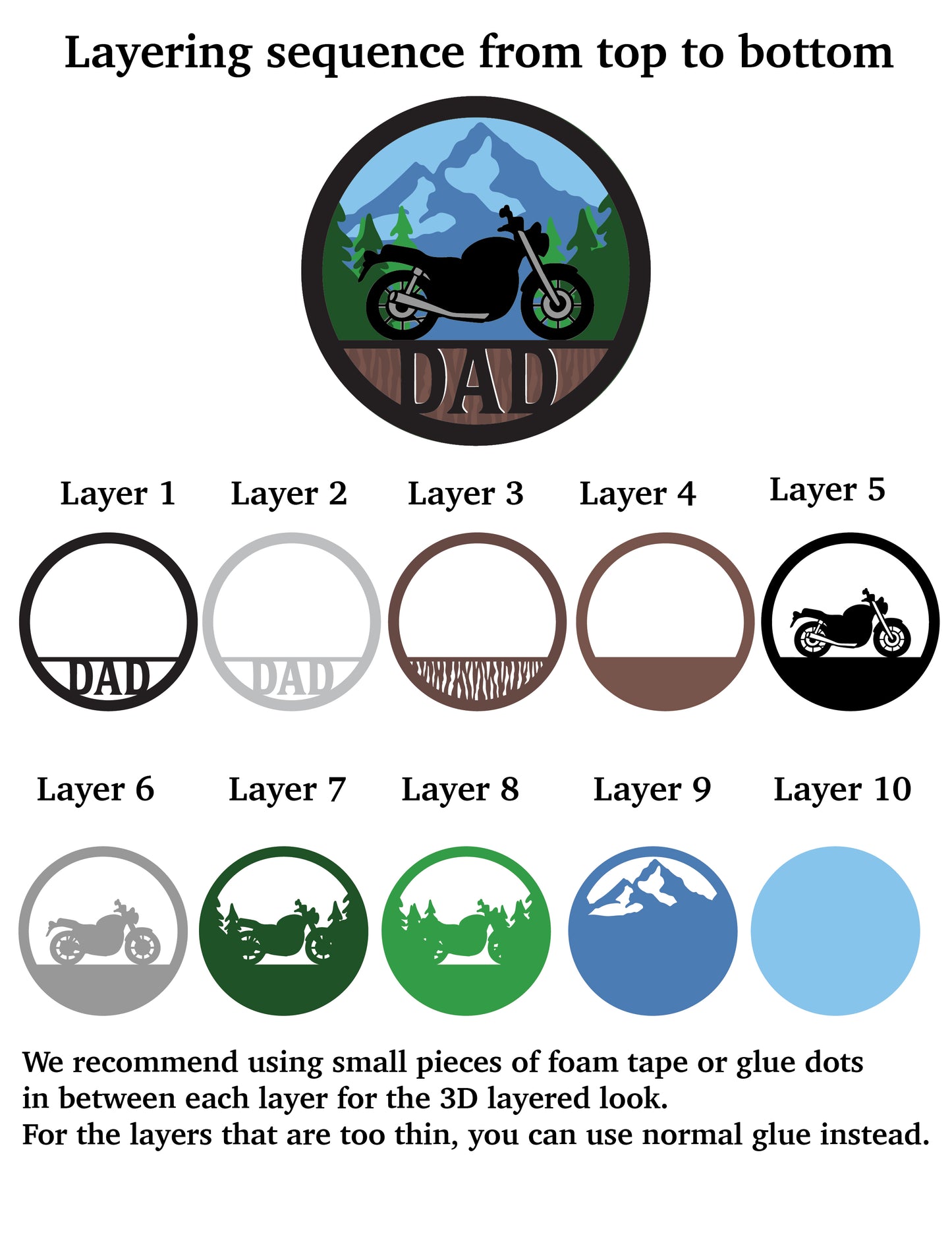 Motorcycle 3D Layered Dad SVG