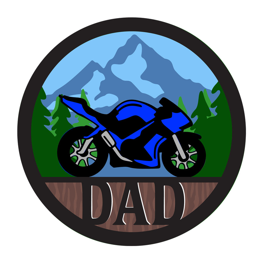 Motorcycle 3D Dad SVG design for Cricut, Silhouette, laser cutting, vinyl, sublimation, vehicles, and dad craft projects.