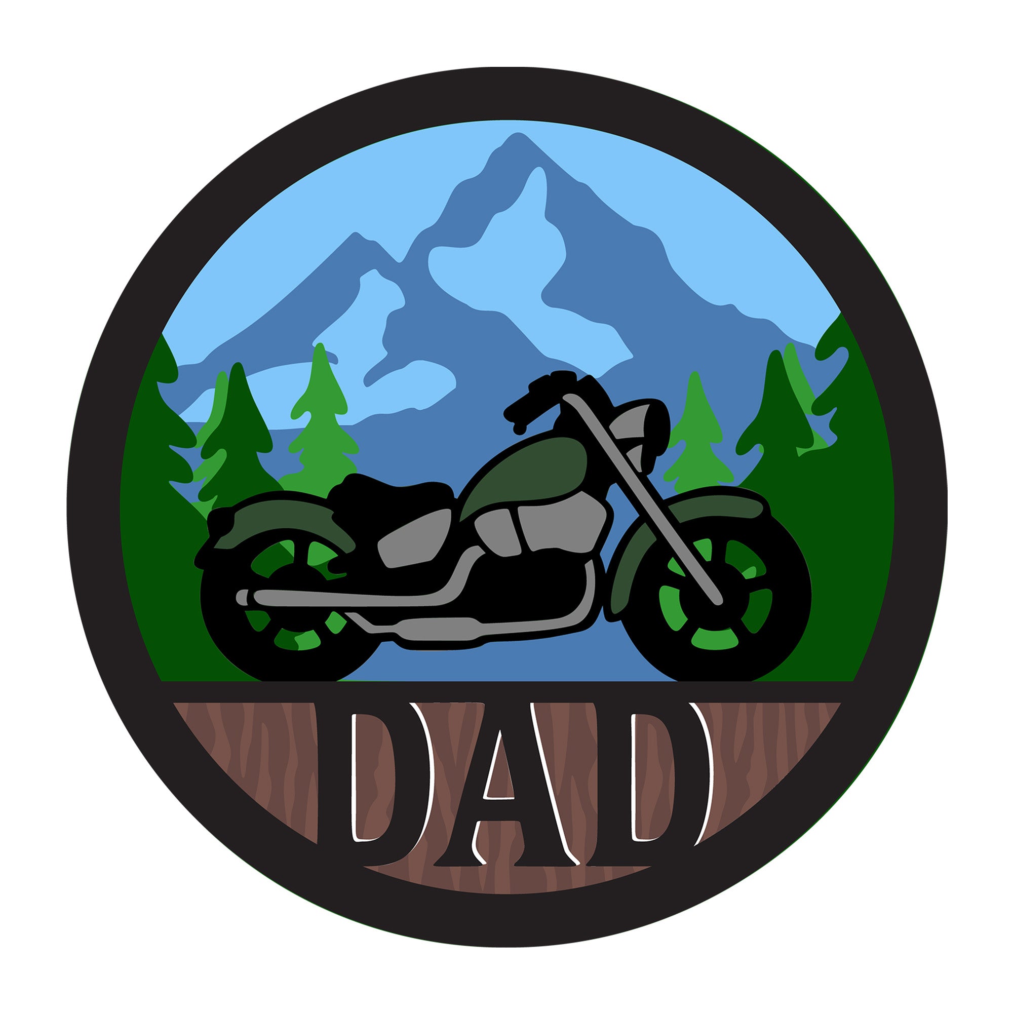 Motorcycle 3D Dad SVG design for Cricut, Silhouette, laser cutting, vinyl, sublimation, vehicles, and dad craft projects.