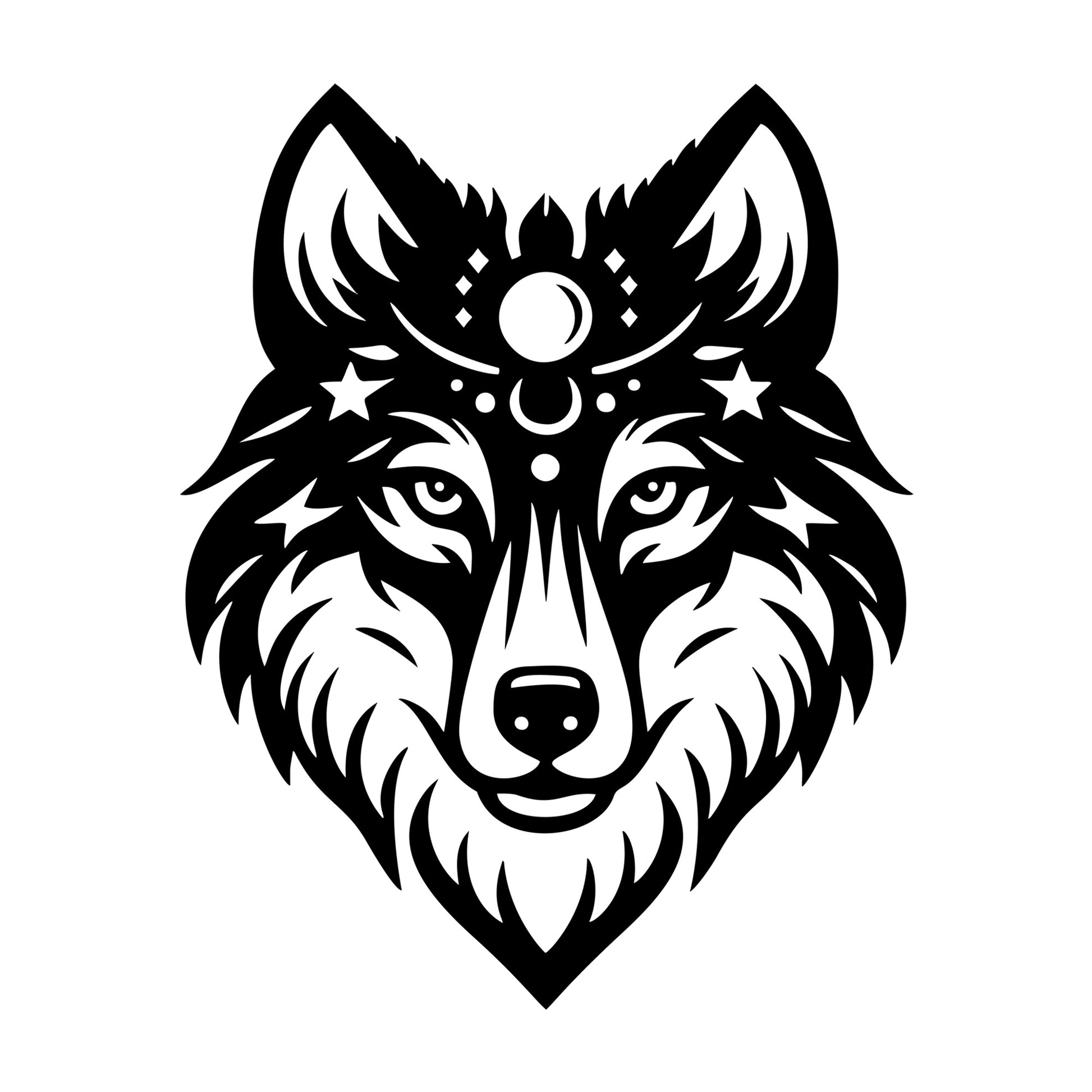 Mystical Wolf SVG design for Cricut, Silhouette, laser cutting, vinyl, sublimation, and craft projects.