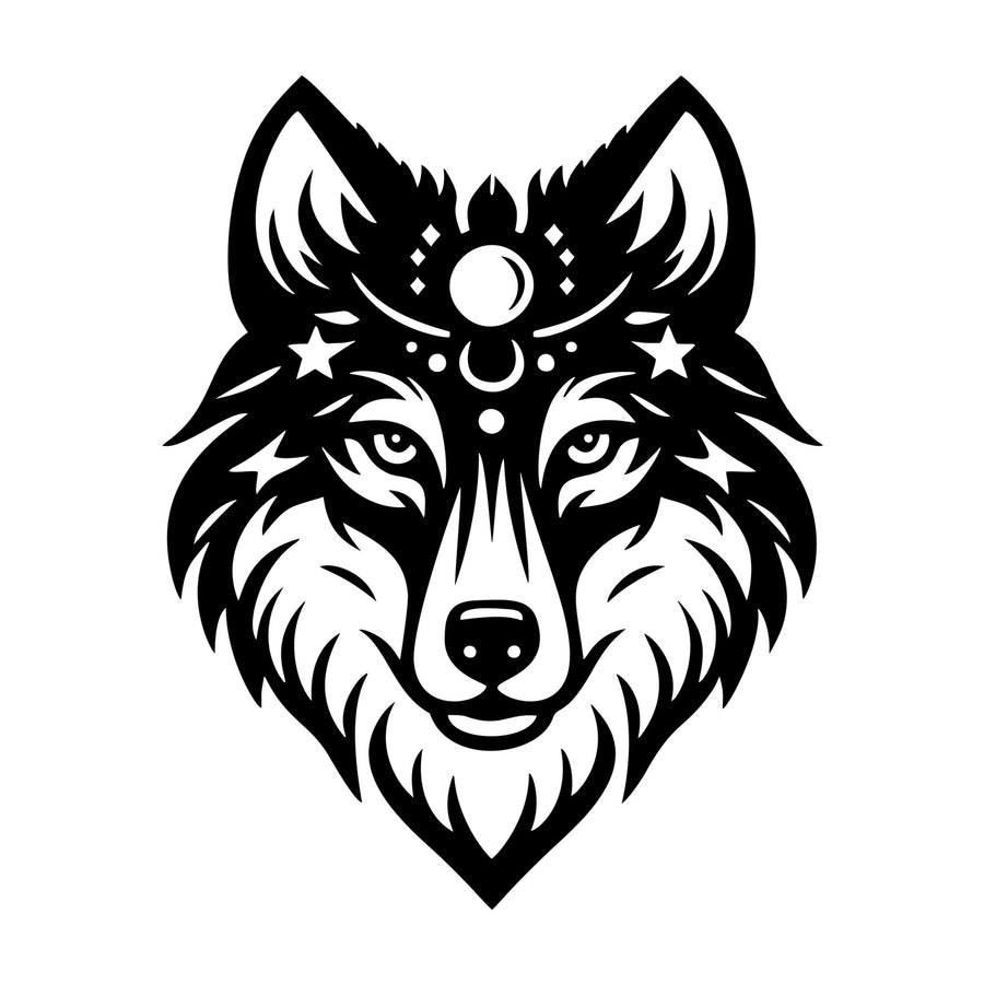 Mystical Wolf SVG design for Cricut, Silhouette, laser cutting, vinyl, sublimation, and craft projects.