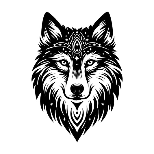 Mystical Wolf Head SVG design for Cricut, Silhouette, laser cutting, vinyl, sublimation, and craft projects.