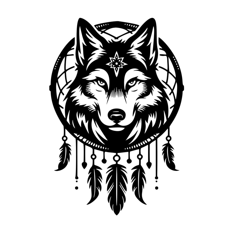 Mythical Wolf Dreamcatcher SVG design for Cricut, Silhouette, laser cutting, vinyl, sublimation, and craft projects.