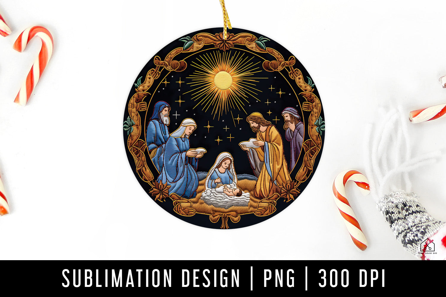 Nativity Christmas 3D Ornament Sublimation Design PNG