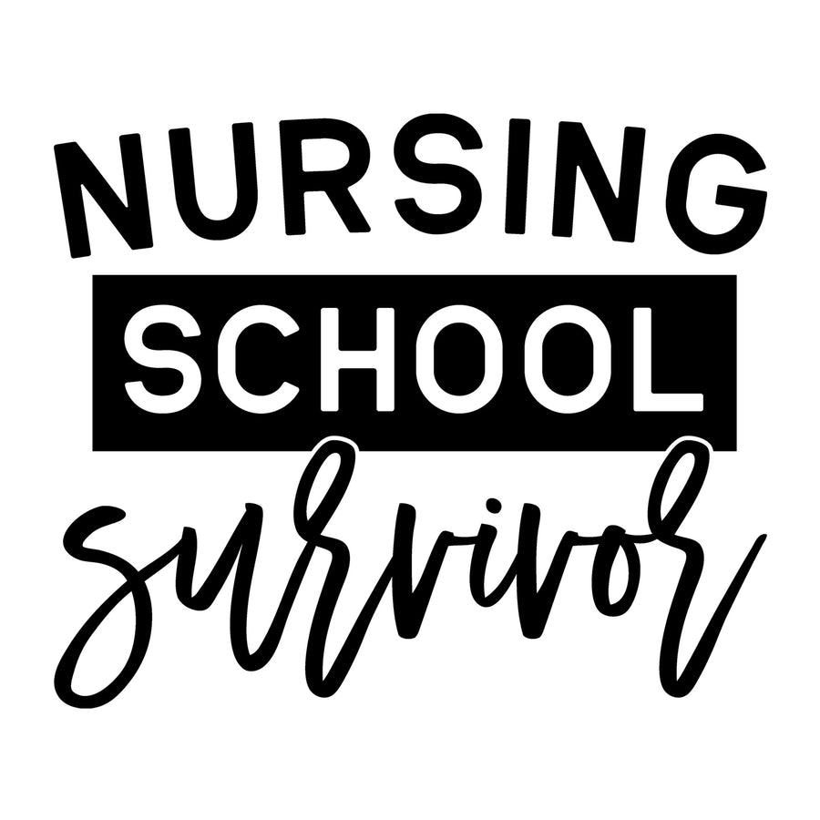 Nursing School Survivor SVG design for Cricut, Silhouette, laser cutting, vinyl, sublimation, nurse shirts, decals, mugs, and DIY craft projects.