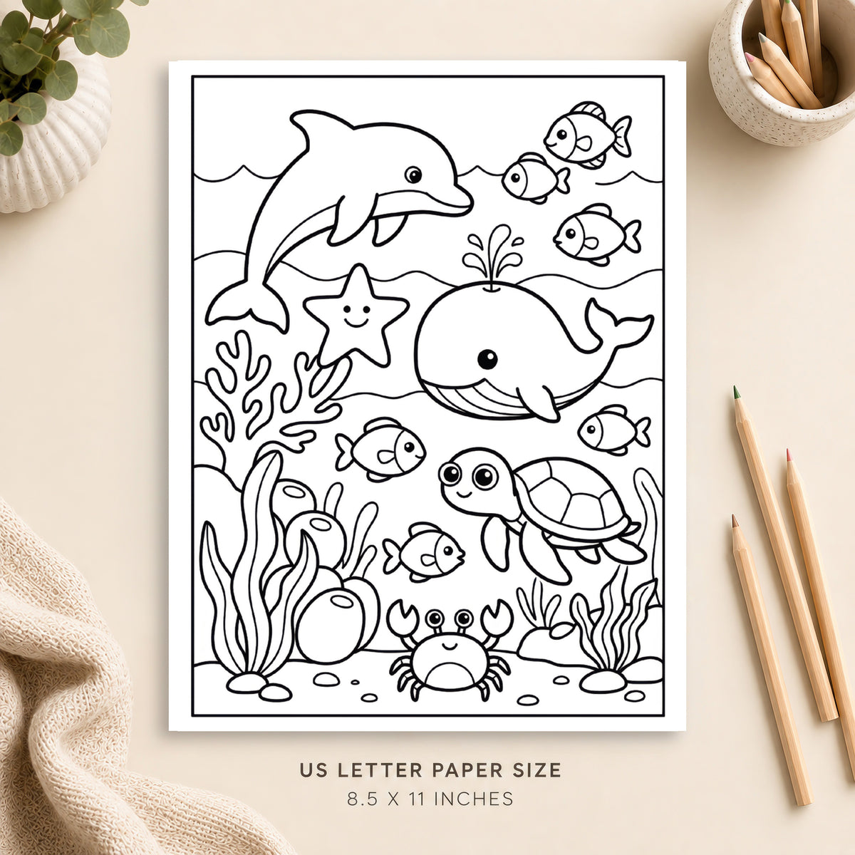 Ocean Animals Coloring Page 1