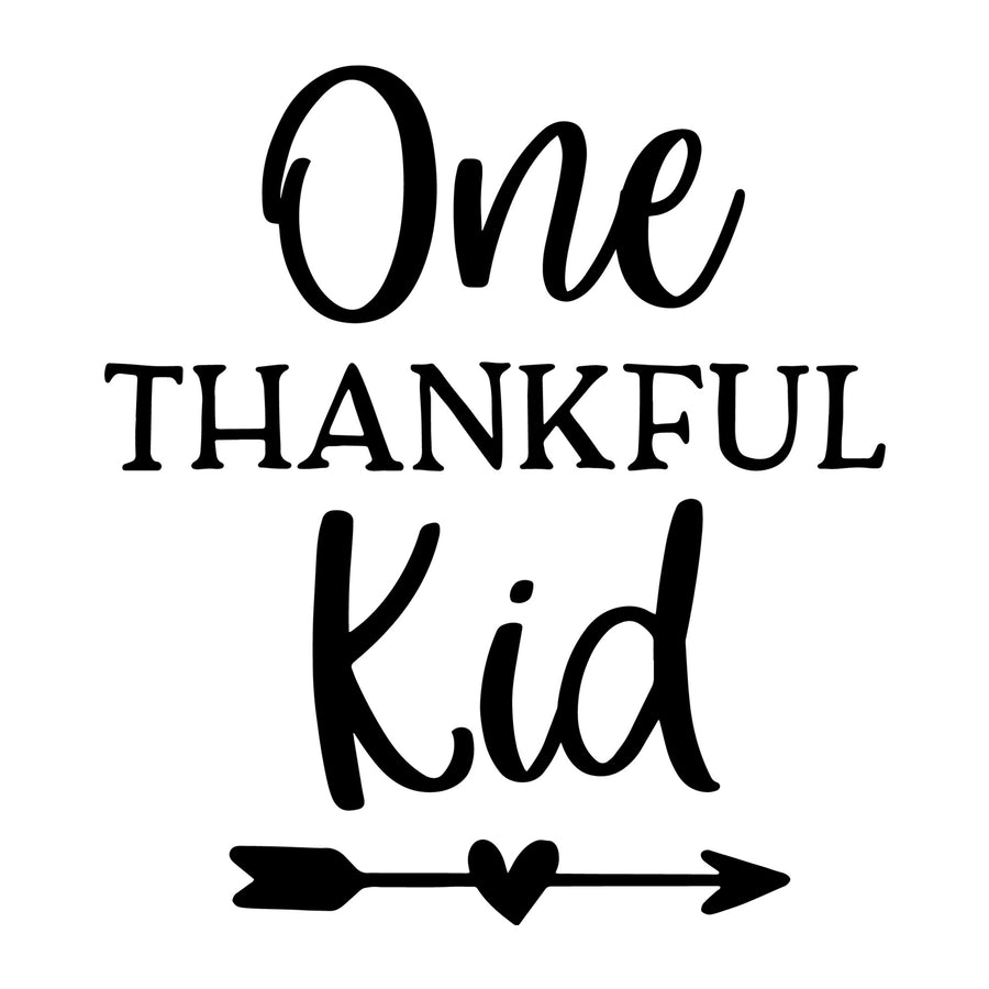 One Thankful Kid SVG for Cricut, Silhouette, laser cutting, vinyl, sublimation, fall shirts, signs, decals, mugs, and DIY craft projects.