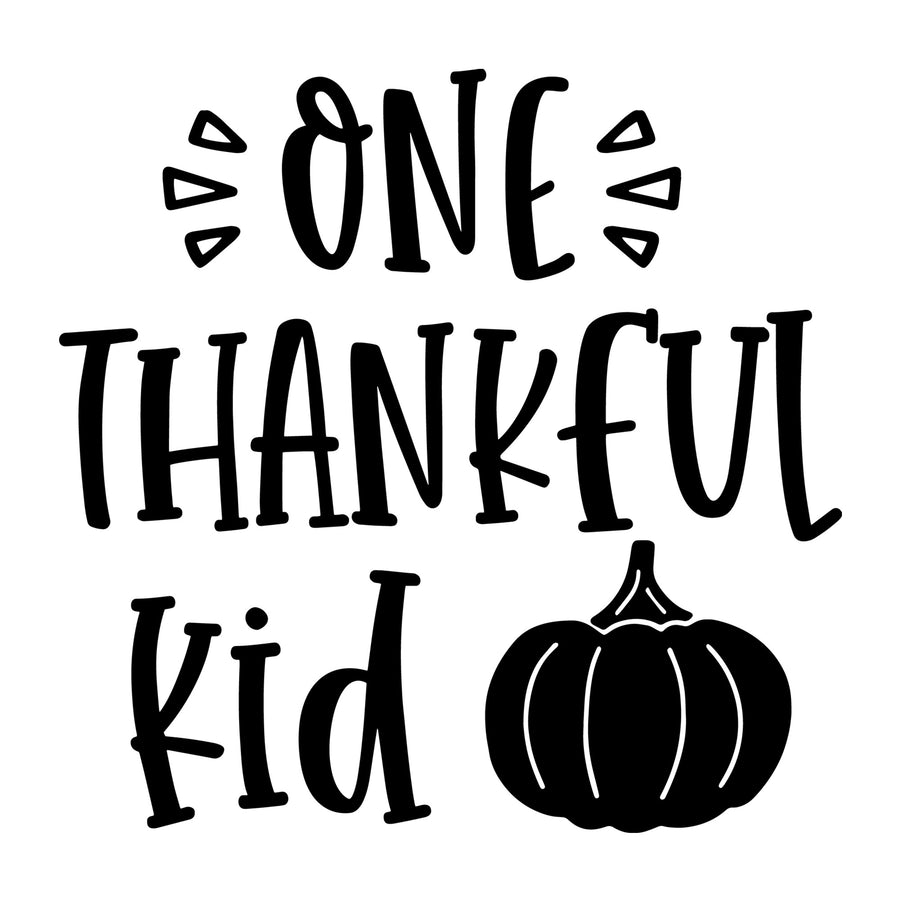 One Thankful Kid SVG for Cricut, Silhouette, laser cutting, vinyl, sublimation, fall shirts, signs, decals, mugs, and DIY craft projects.