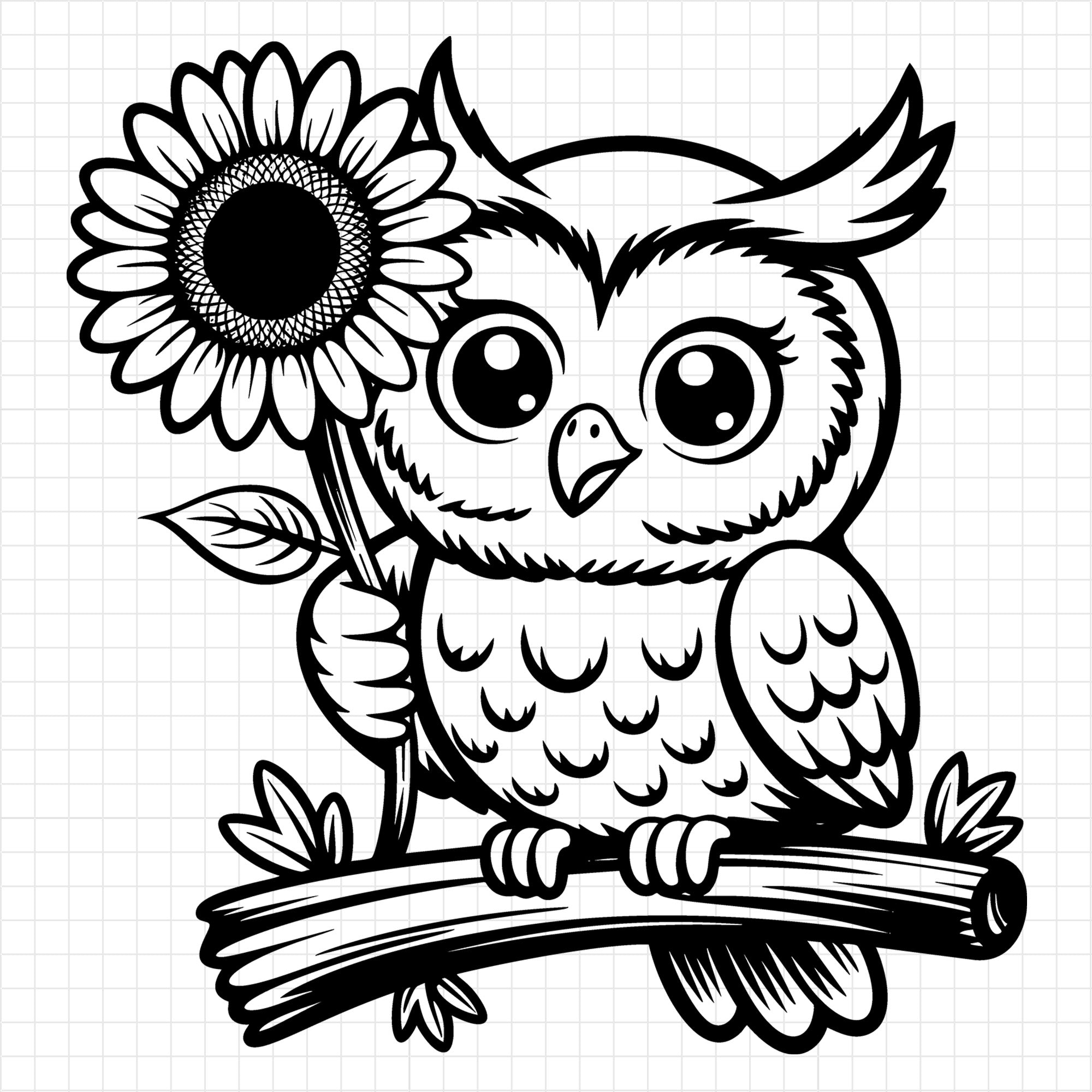 Owl Holding Sunflower SVG