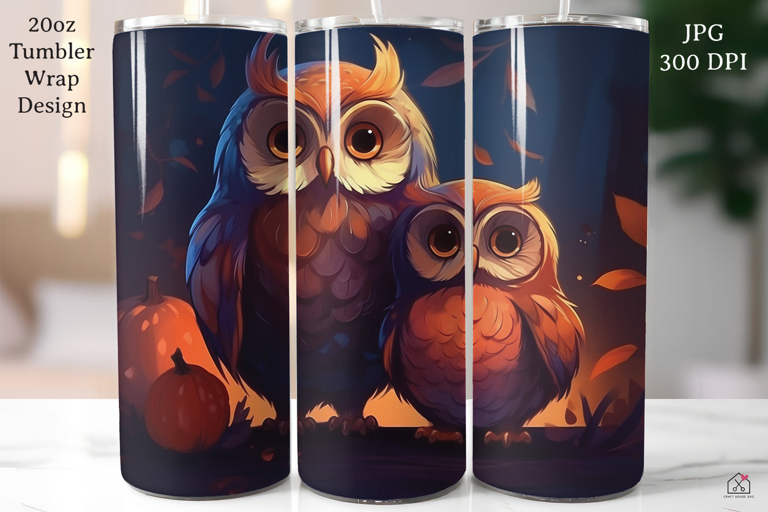 FREE Owls 20oz Tumbler Wrap Sublimation Design Fall Autumn PNG - Craft House SVG