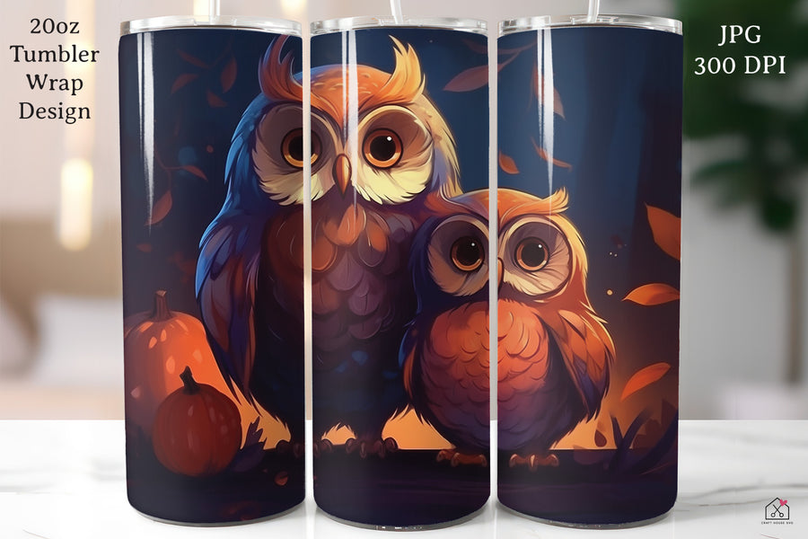 FREE Owls 20oz Tumbler Wrap Sublimation Design Fall Autumn PNG - Craft House SVG
