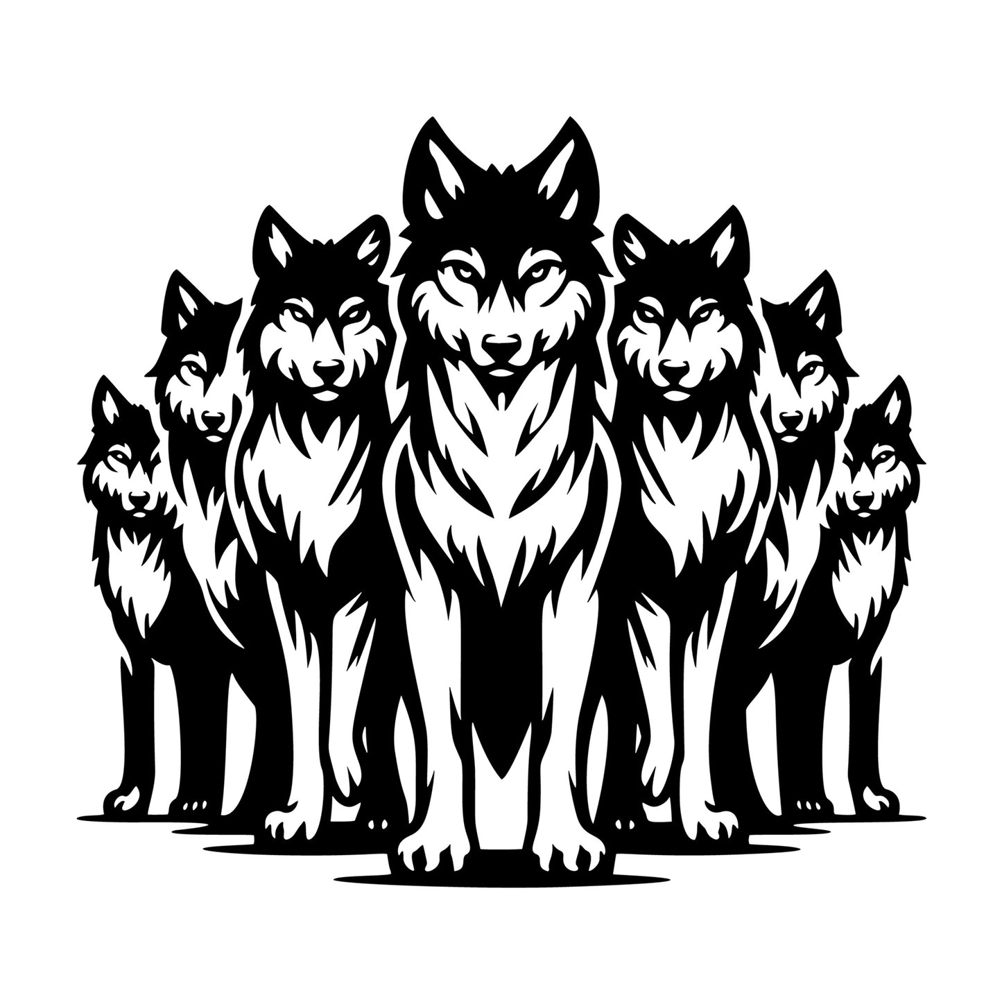 Pack of Wolves SVG design for Cricut, Silhouette, laser cutting, vinyl, sublimation, and craft projects.