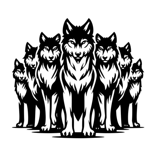 Pack of Wolves SVG design for Cricut, Silhouette, laser cutting, vinyl, sublimation, and craft projects.