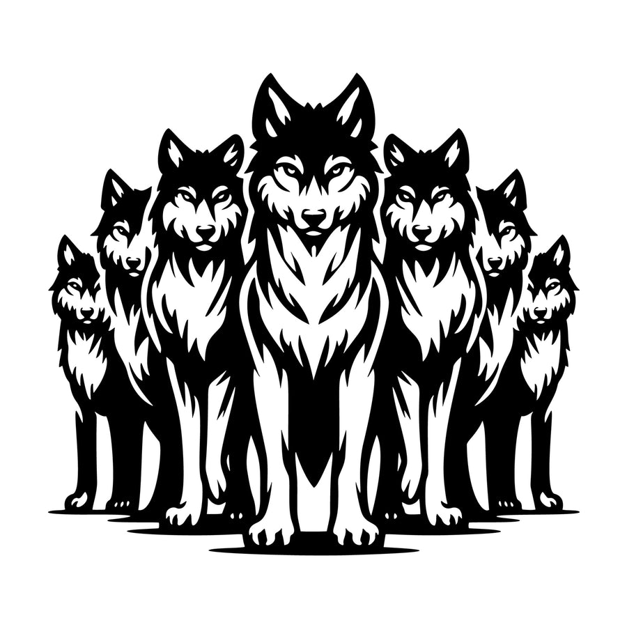 Pack of Wolves SVG design for Cricut, Silhouette, laser cutting, vinyl, sublimation, and craft projects.