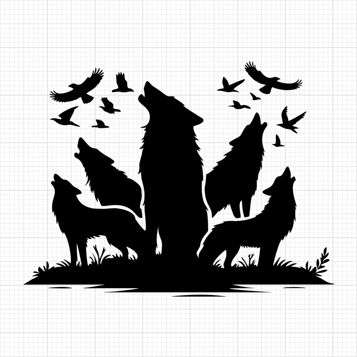 Pack of Wolves Howling Silhouette