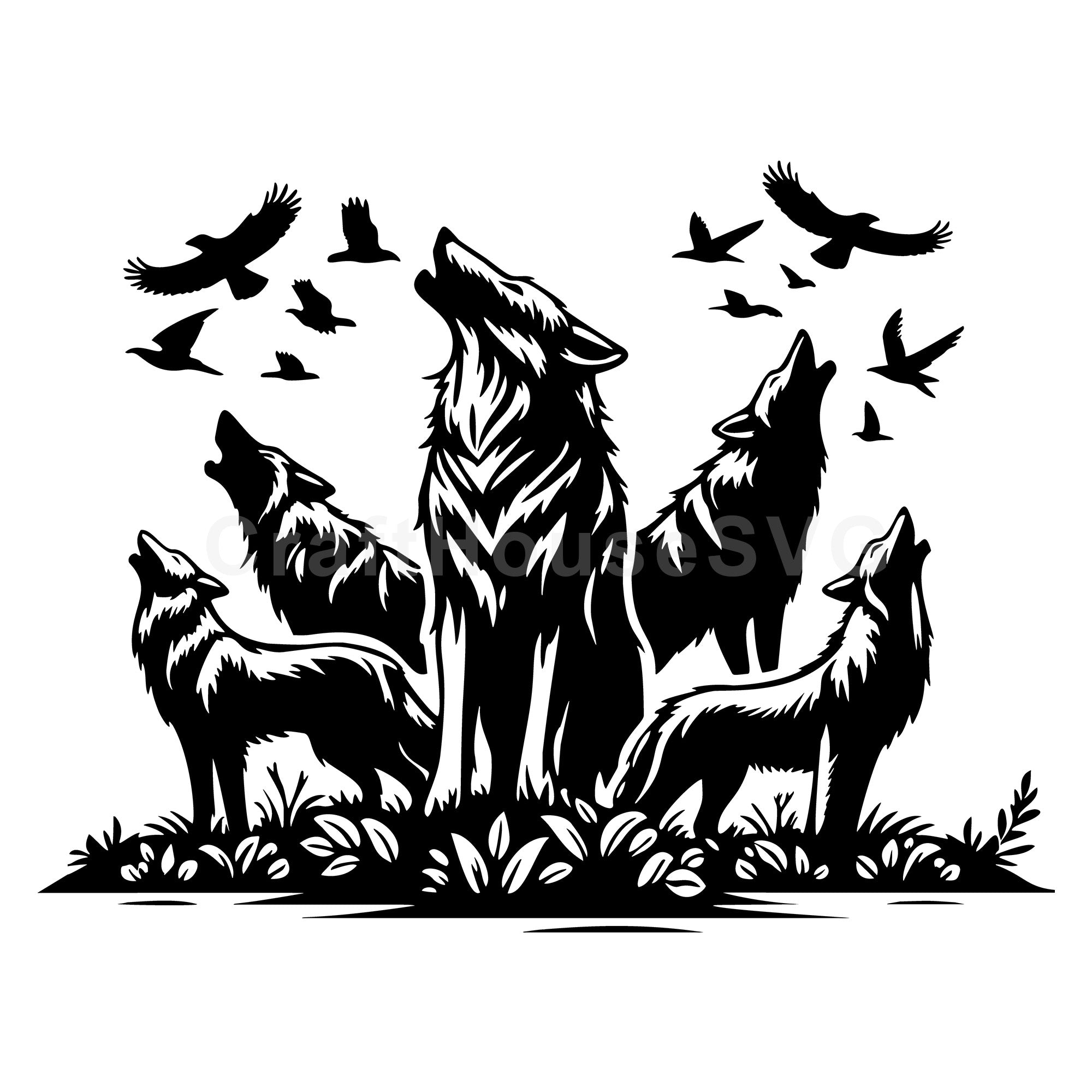 Pack of Wolves Howling SVG