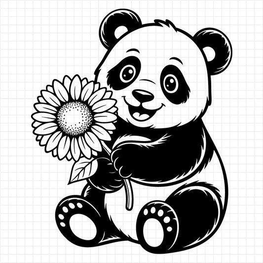 Panda Holding Sunflower SVG