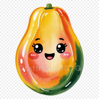 Kawaii Fruit Clipart Sublimation PNG Bundle