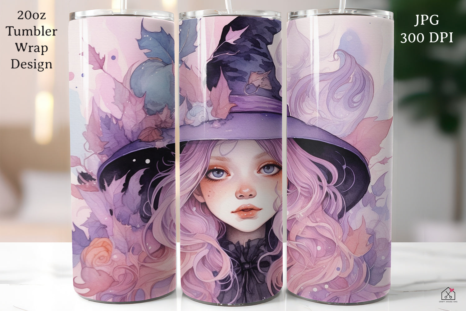 FREE Witch 20oz Tumbler Wrap Sublimation Design Pastel Halloween PNG - Craft House SVG