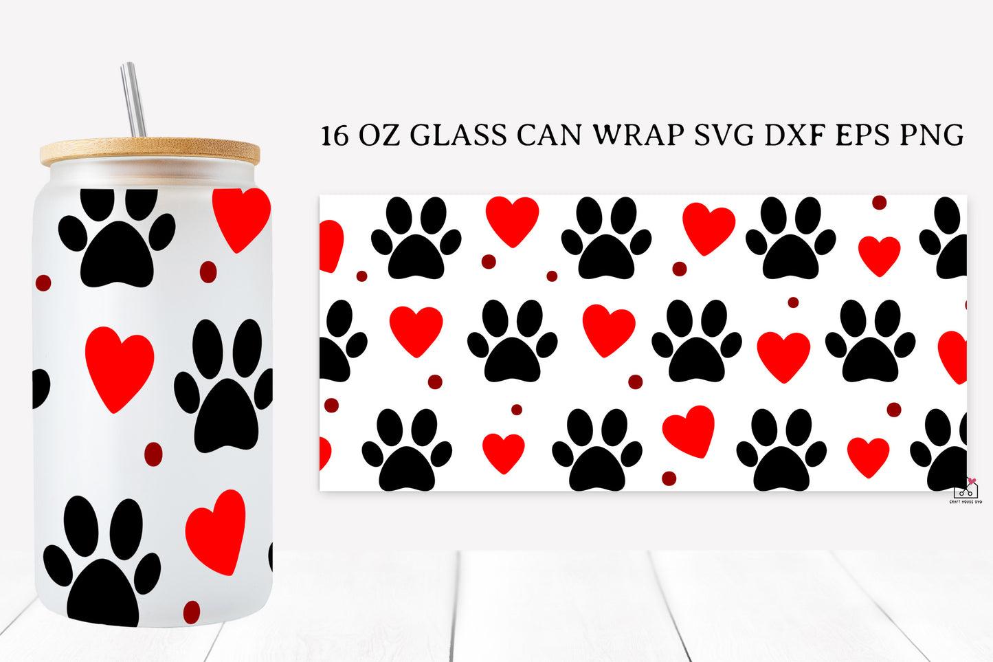 Paw Prints 16 Oz Glass Can Wrap SVG Bundle