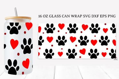 Paw Prints 16 Oz Glass Can Wrap SVG Bundle