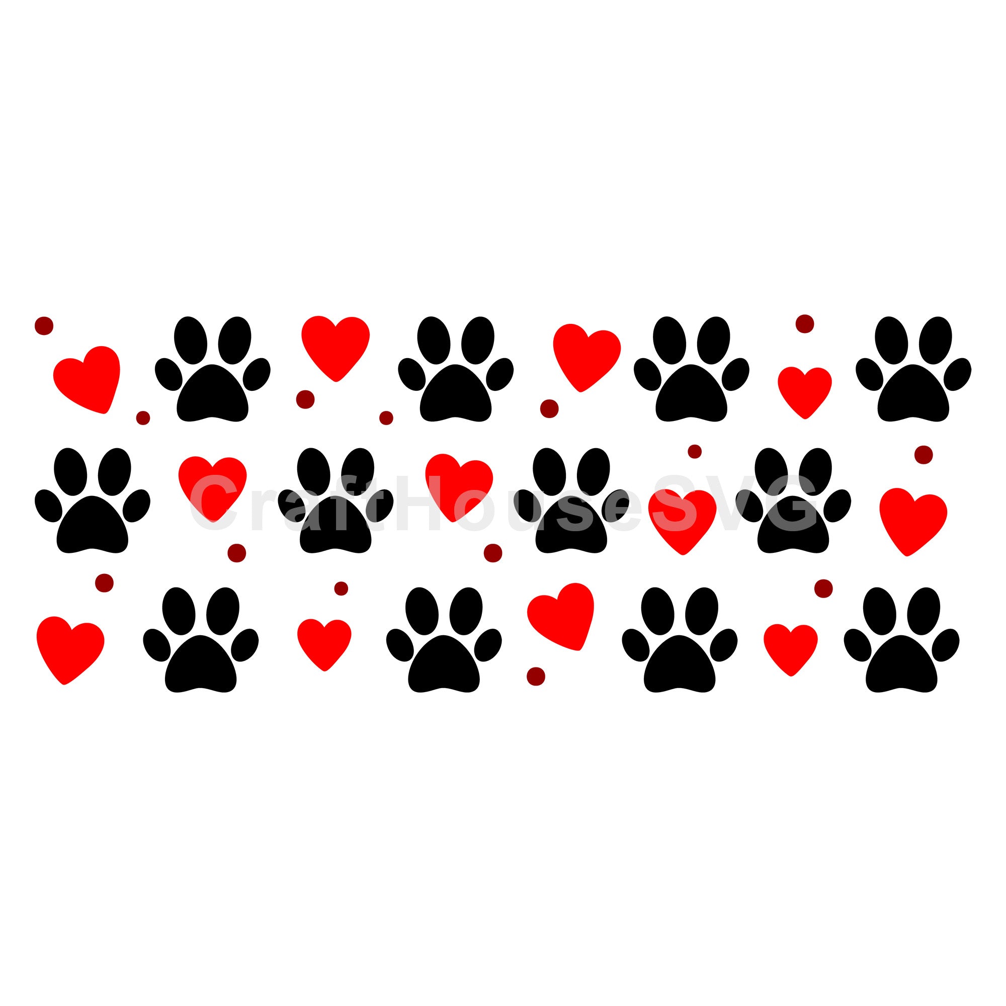 Paw Prints Hearts SVG 16 Oz Glass Can Wrap Cut File