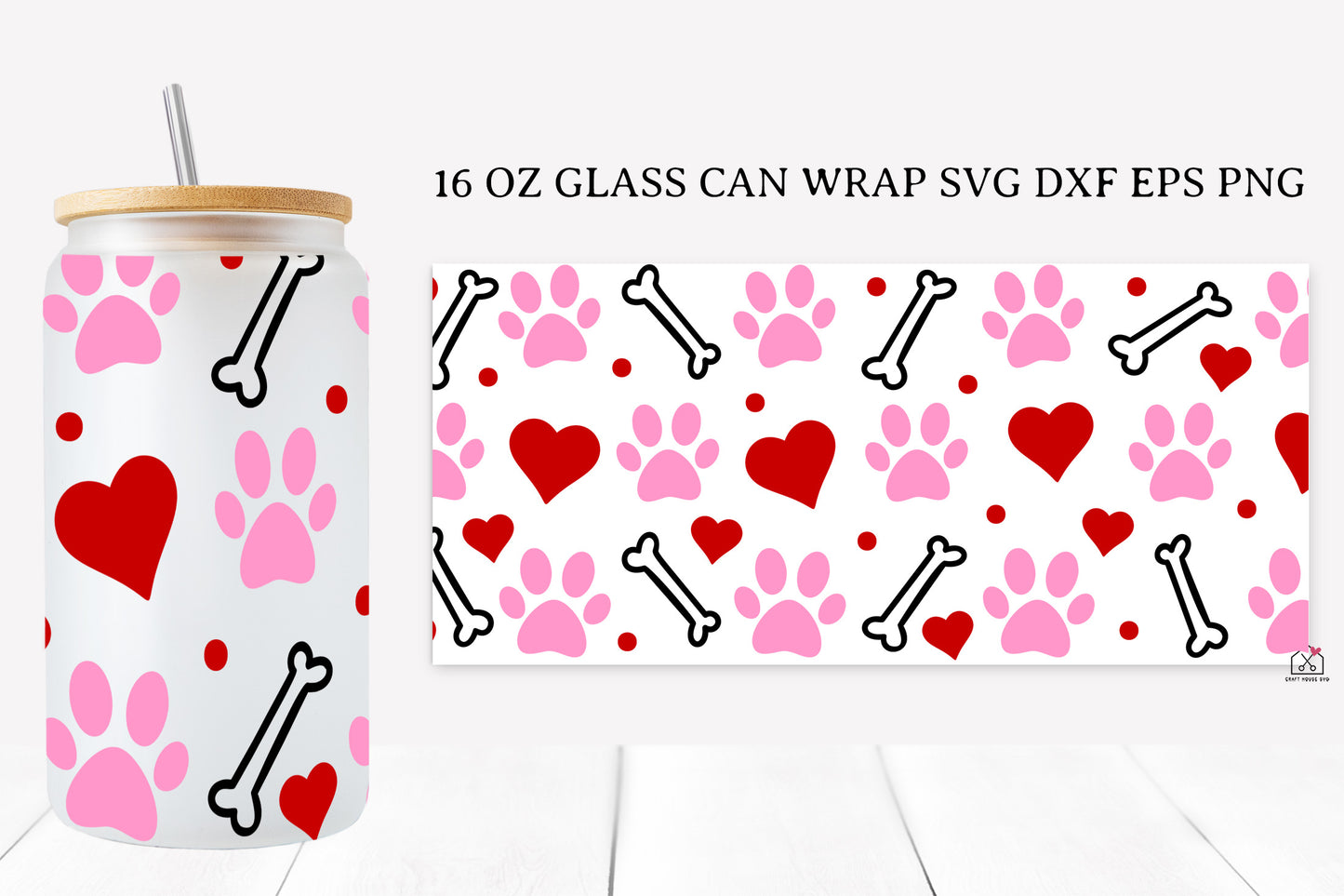 Paw Prints 16 Oz Glass Can Wrap SVG Bundle