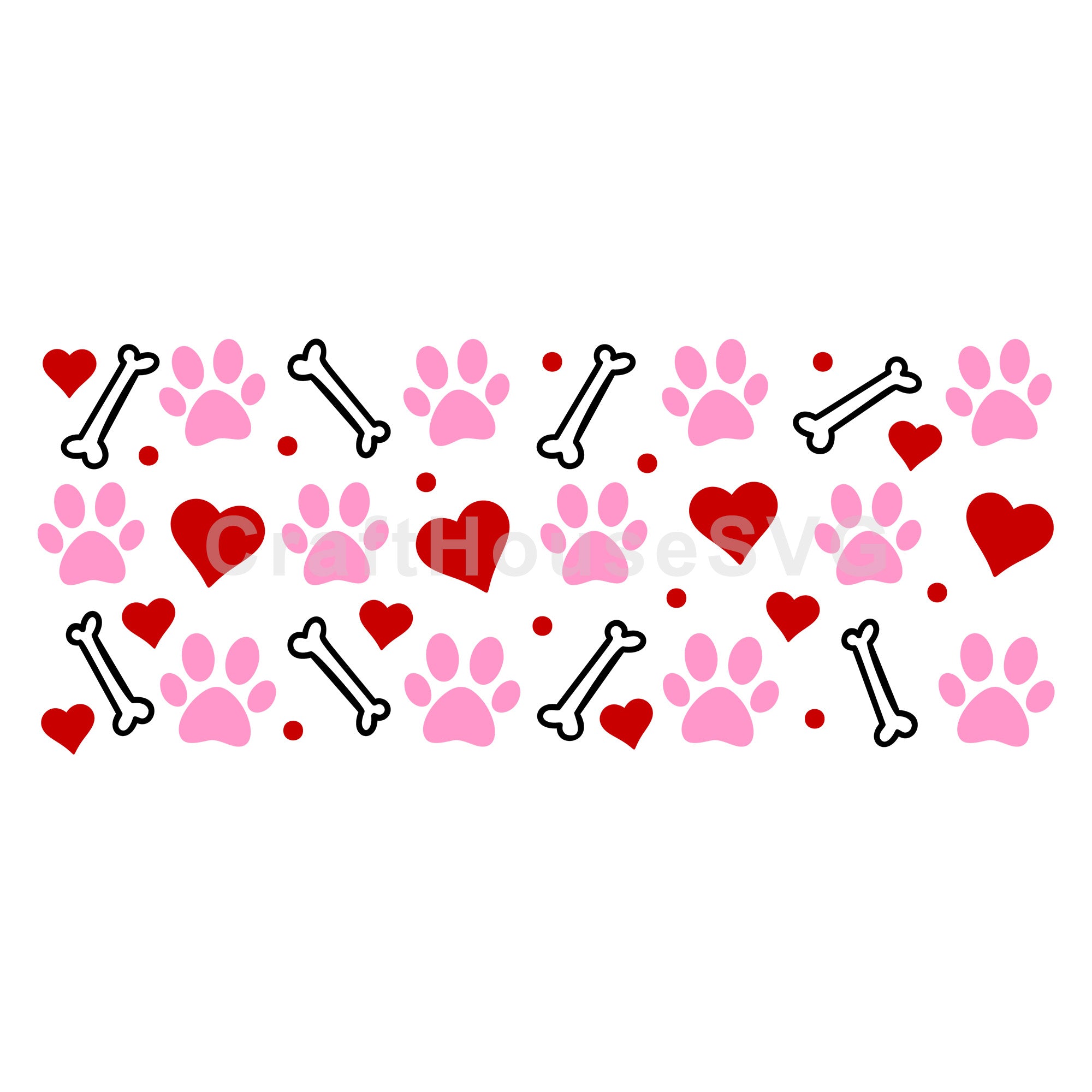 Pink Paw Print Pattern SVG 16 Oz Glass Can Wrap Cut File