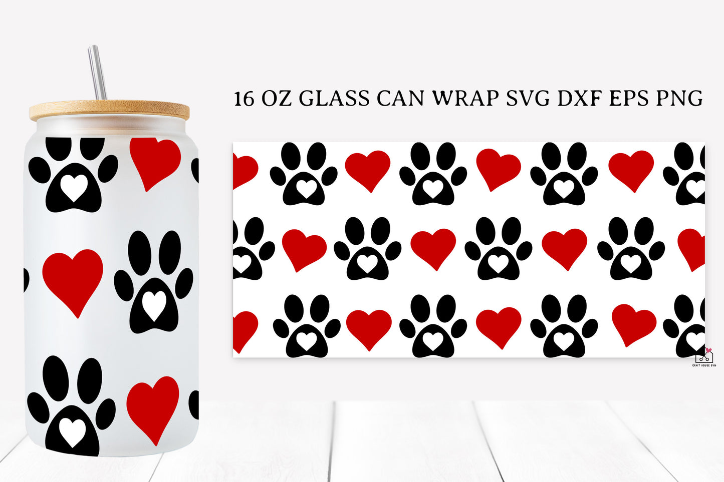 Paw Prints 16 Oz Glass Can Wrap SVG Bundle