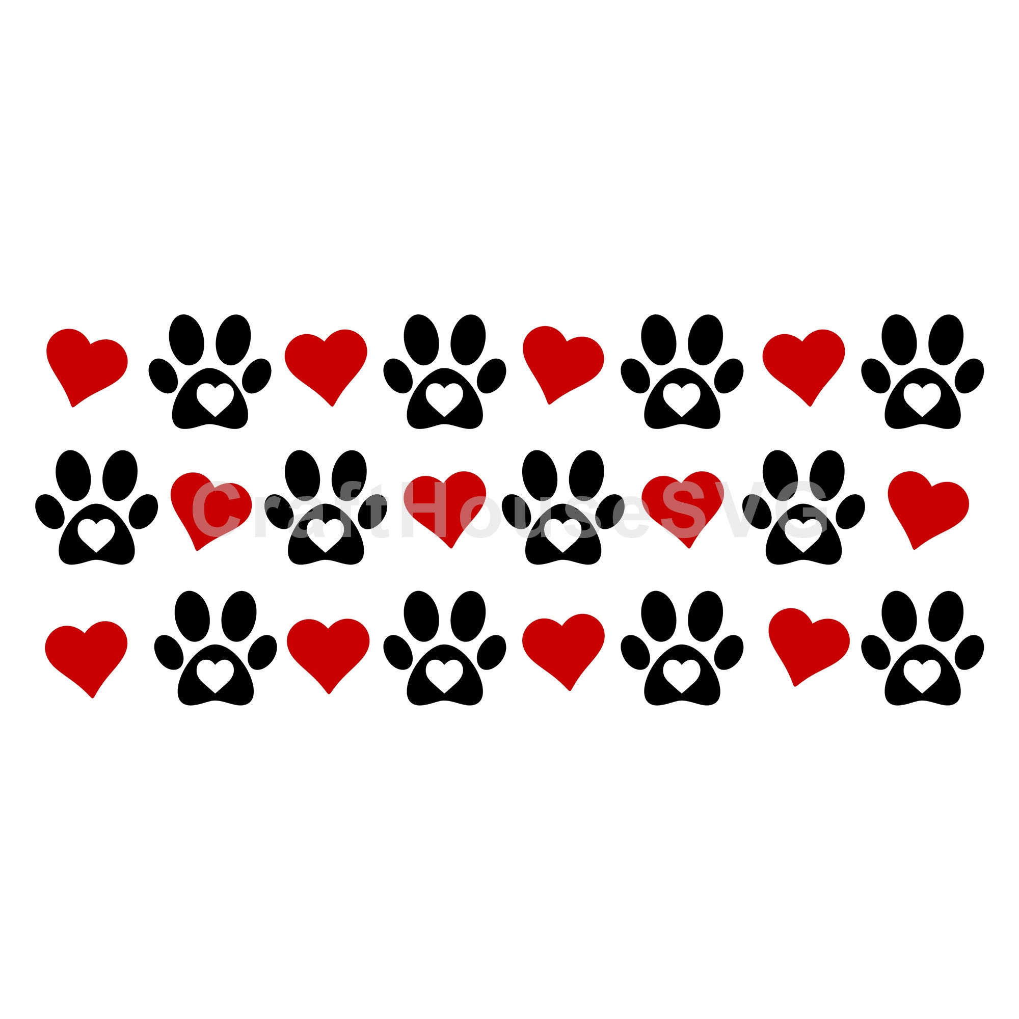 Paw Print Heart Pattern SVG 16 Oz Glass Can Wrap Cut File