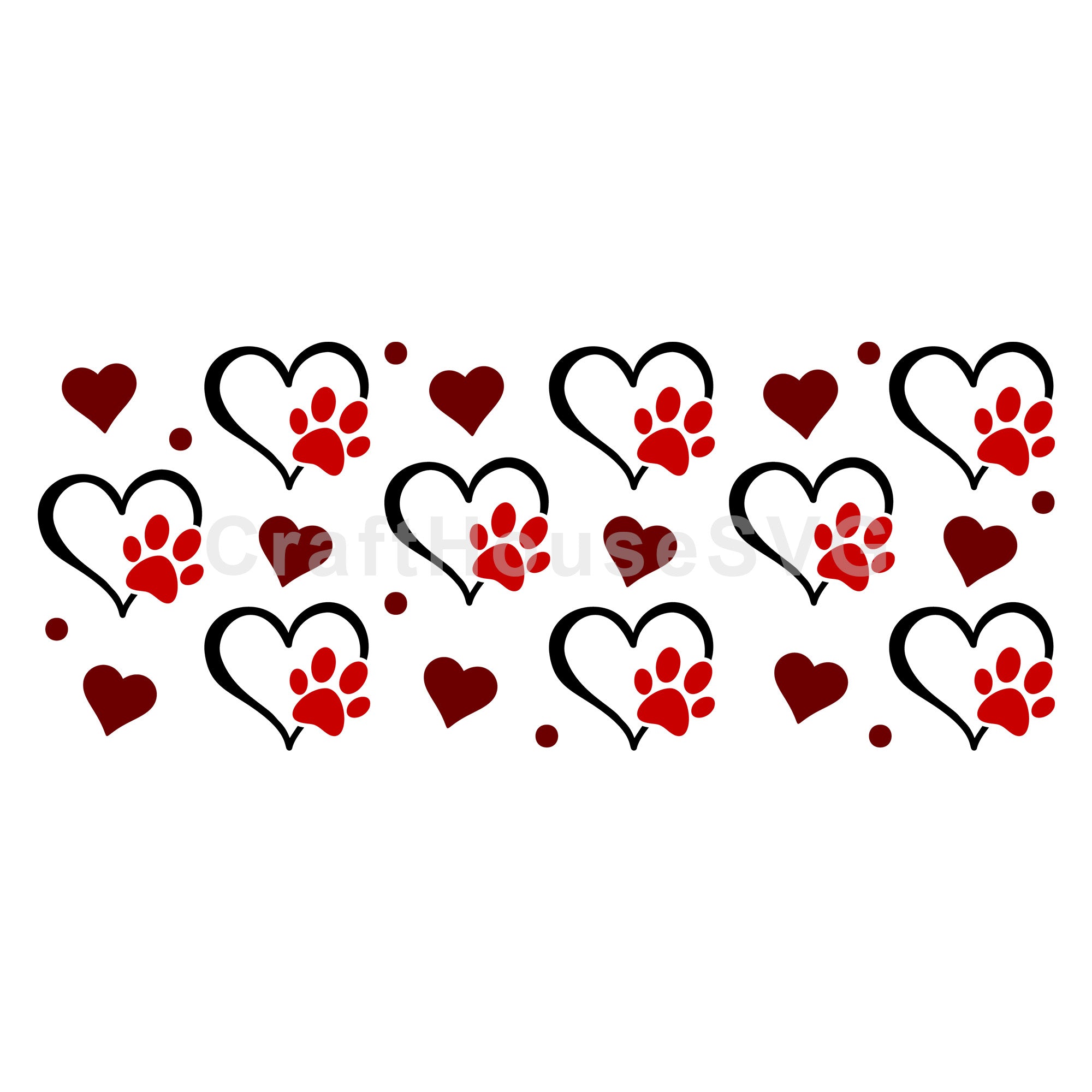 Heart Paw Prints SVG 16 Oz Glass Can Wrap Cut File