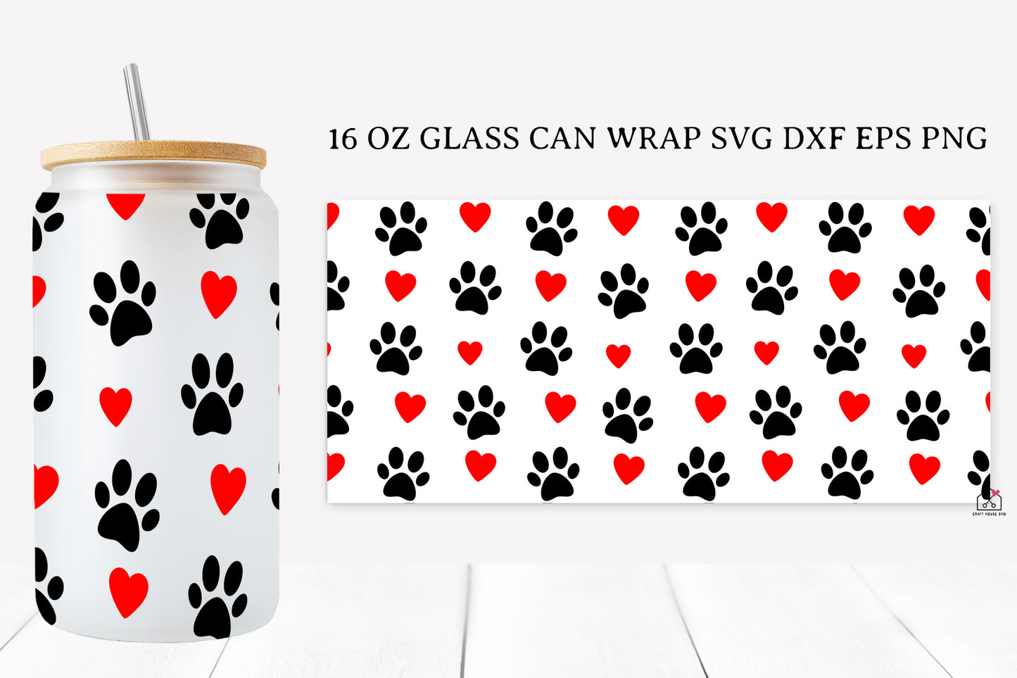 Paw Prints 16 Oz Glass Can Wrap SVG Bundle