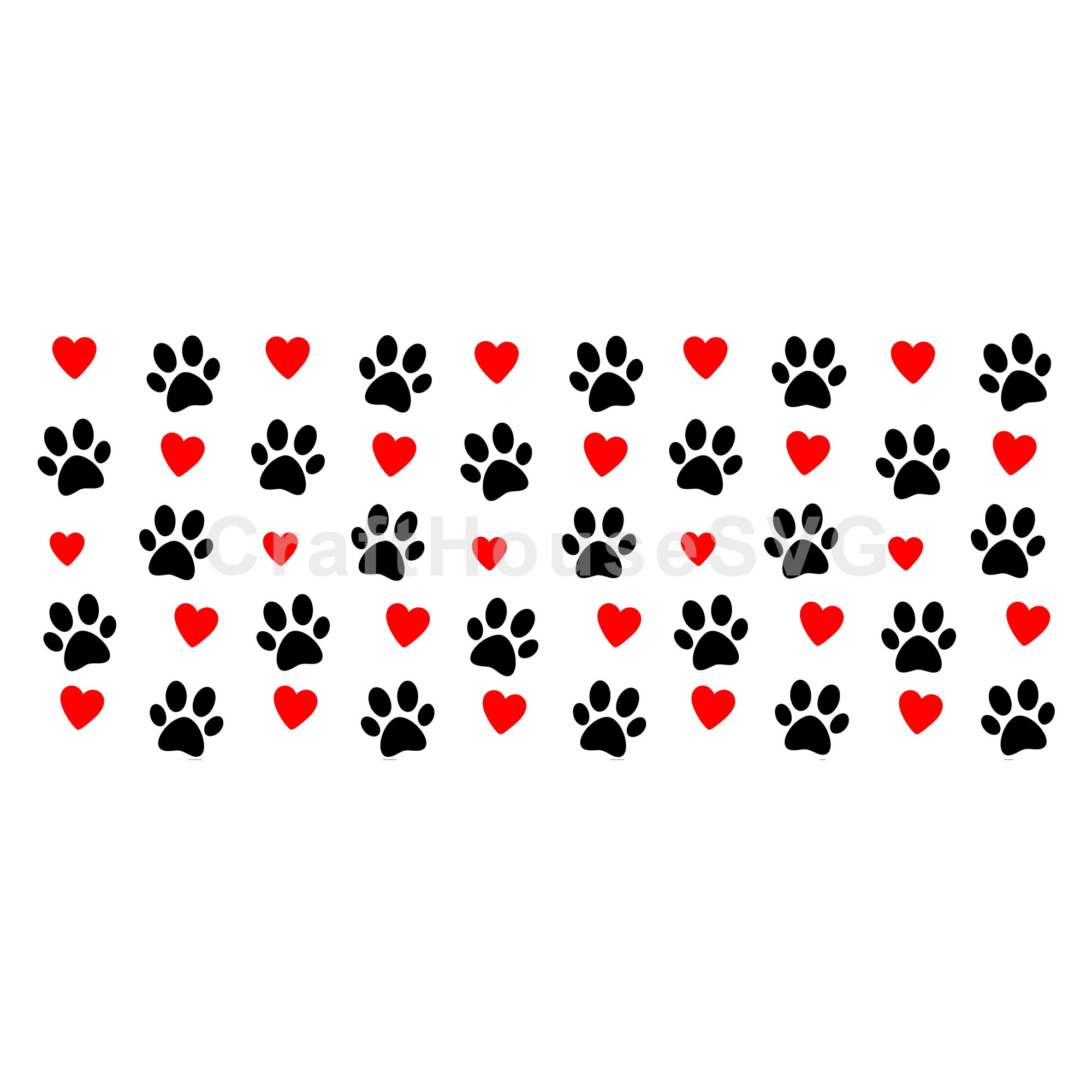 Heart Paw Print Pattern SVG 16 Oz Glass Can Wrap Cut File