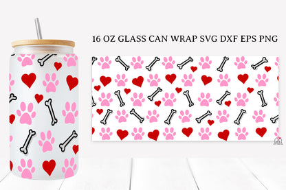 Paw Prints 16 Oz Glass Can Wrap SVG Bundle