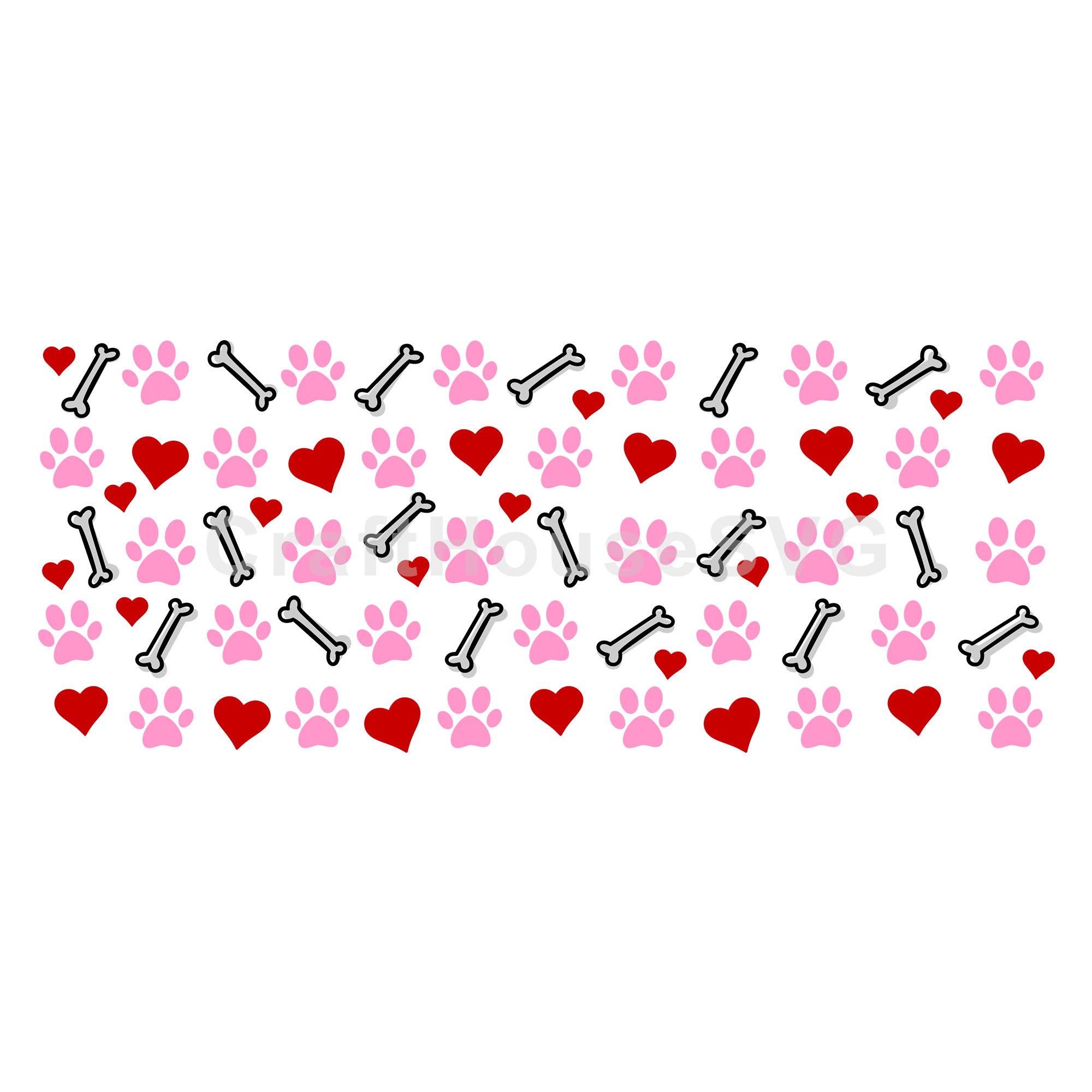 Cute Paw Print Doodles SVG 16 Oz Glass Can Wrap Cut File