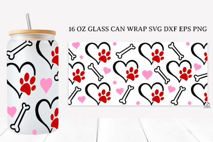 Paw Prints 16 Oz Glass Can Wrap SVG Bundle