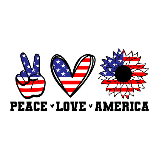 Peace Love America SVG design for Cricut, Silhouette, laser cutting, vinyl, sublimation, and patriotic craft projects.