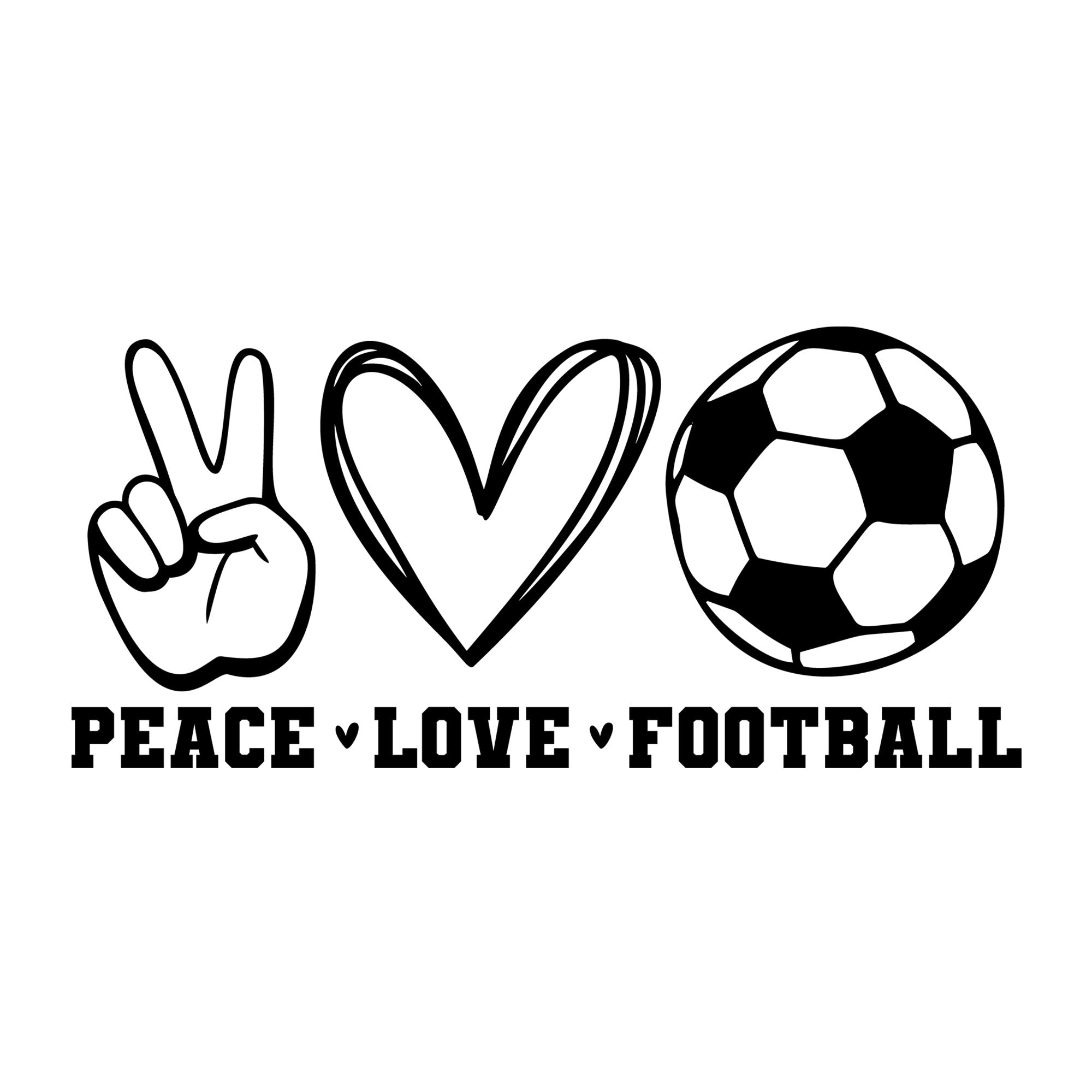 Peace Love Football SVG design for Cricut, Silhouette, laser cutting, vinyl, sublimation, and soccer craft projects.