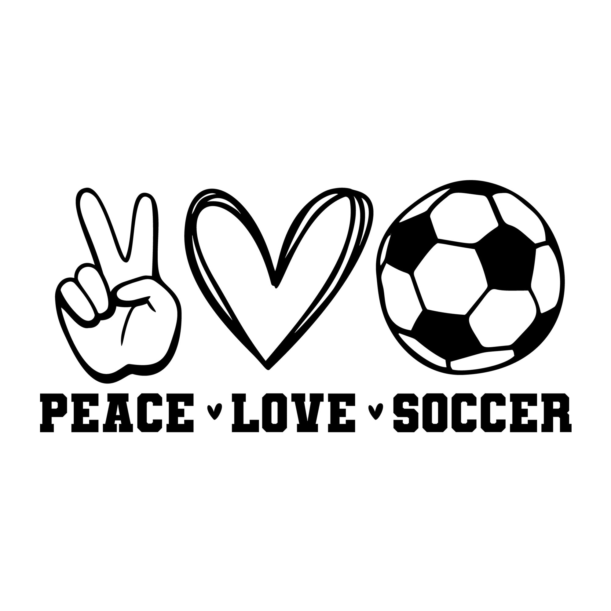 Peace Love Soccer SVG design for Cricut, Silhouette, laser cutting, vinyl, sublimation, and soccer craft projects.