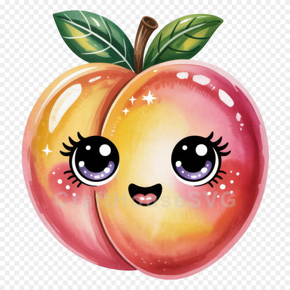 Kawaii Fruit Clipart Sublimation PNG Bundle