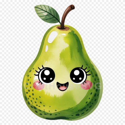 Kawaii Fruit Clipart Sublimation PNG Bundle