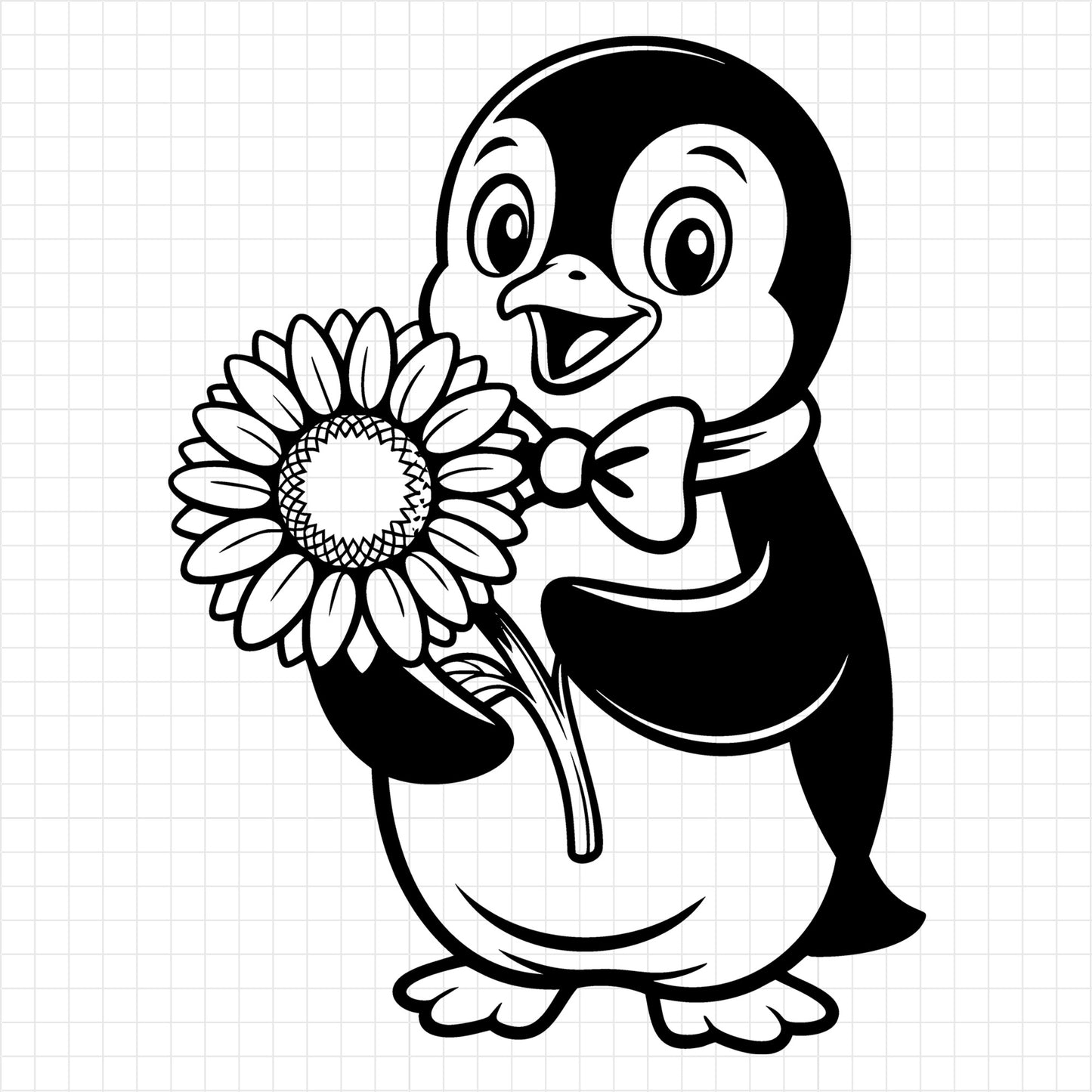 Penguin Holding Sunflower SVG